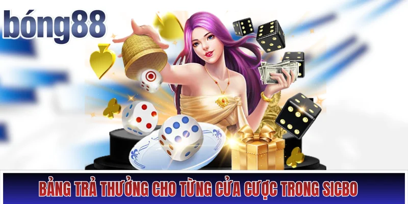 Bảng trả thưởng cho từng cửa cược trong Sicbo  